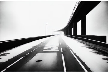 Wall Mural - Lone, deserted flyover road with asphalt over a white background. Generative AI