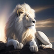 A portrait of a majestic white lion created with generative AI technology