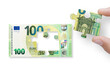The concept of financial crisis and recession. 100 euros note isolated on a transparent background with soft shadow. PNG file