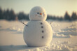 Snowman in winter on Christmas day landscape illustration, Happy snowman in the snow