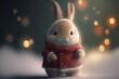 Cute little rabbit with a red sweater on Christmas day illustration