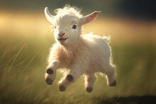 In The Summer, A Cute Little Goat Baby Is Running. Animal Farm. Generative AI