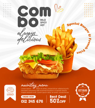 Food burger and french fries social media post design template