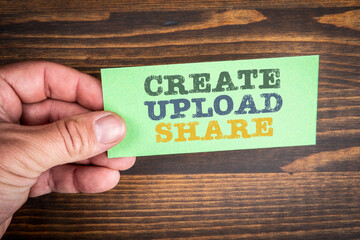 Wall Mural - create upload share. text on a green piece of paper