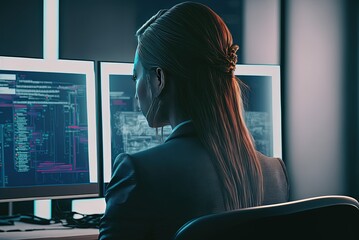 illustration of a programmer seriously working on computer	
