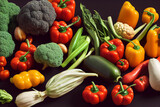 Fototapeta Kuchnia - Various vegetables on display at a market, vibrant colors, generative AI