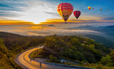 Fototapeta  - Colorful hot air balloons flying over mountain and sea of misty morning in sunrise at Dot Inthanon in Chiang Mai, Thailand..One of the important landmarks of Thailand.