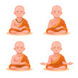 Monk character buddhist religion people set cartoon illustration vector