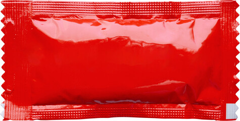 Blank red foil tomato ketchup sauce sachet package isolated on white background