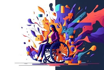 flat art design illustration of disability woman sitting on wheel chair