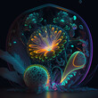 colorful fantasy floral sci-fi neon portal. Flower plants with neon background wallpaper.