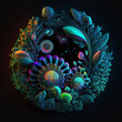 colorful fantasy floral sci-fi neon portal. Flower plants with neon background wallpaper. AI generated	