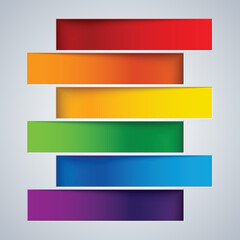 Poster - Infographics rainbow colored paper cut out rectangle banners with realistic shadows on white background