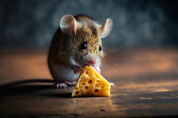 portrait of a cute mouse eats a piece of cheese,generative ai