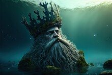 Generative AI Digital Art Of An Stoic Old King Of The Sea, Fictional Model, No Model Release, Illustration