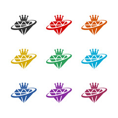 Sticker - Diamond with crown icon isolated on white background. Set icons colorful