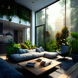 Modern living room with exterior garden