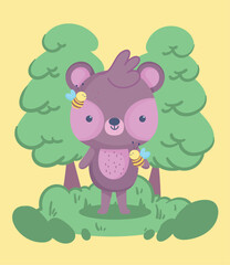 Wall Mural - cute bear in forest