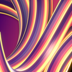 Poster - Wavy background of twisted geometric shapes with colorful stripes. 3d rendering digital illustration