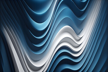 Wall Mural - Abstract 3d illustration of blue and white colored waves. Generative AI.