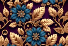 Beautiful Blue Floral Wallpaper. Seamless Repeat Pattern For Wallpaper, Fabric And Paper Packaging, Curtains, Duvet Covers, Pillows, Digital Print Design
