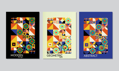 Bundle set, three geometric background designs, with cover sizes. abstract mosaic retro style cover