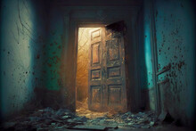 Rickety Dirty Doors In Dusty Room Of Abandoned House