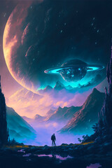 Abstract composition of space and planet. Generative AI