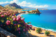 Italian coastline scenery, sea view, landscape of Sicilia, digital painting