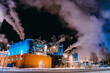 Night photograph of the largest paper production industry in Scandinavia