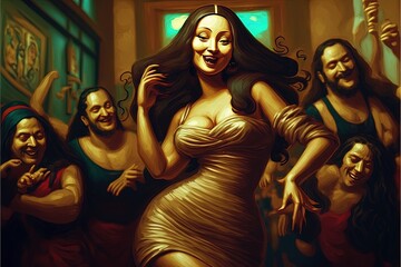 Wall Mural - modern dancing mona lisa portrait illustration generative ai