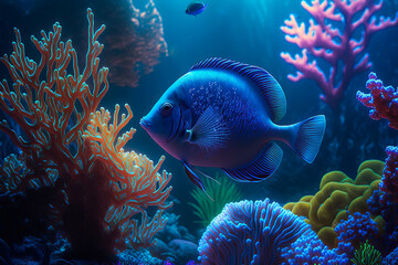 Poster - Beautiful aquarium with sea fish and coral