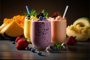 Wall Mural - Fresh fruit smoothies. Generative AI