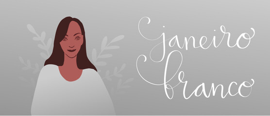 White January in portuguese Janeiro Branco, Brazil campaign for mental health awareness banner. Handwritten calligraphy lettering, latina adult woman vector