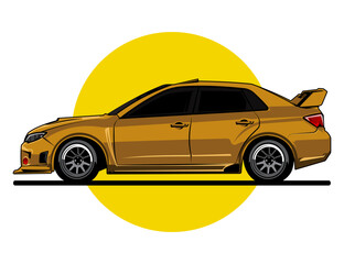 Sticker - brown car color illustration with side view vector design graphic