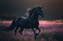 Black Horse Running,horse On The Meadow