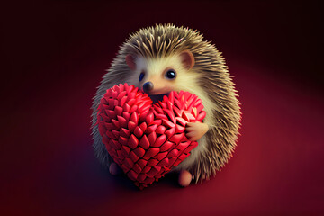 Wall Mural - Valentines day card with cute hedgehog.  Generative AI