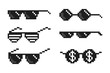 © diluck - Set pixelated boss glasses, bandit pixel glasses, gangster pixelated sunglasses. Vector illustration.