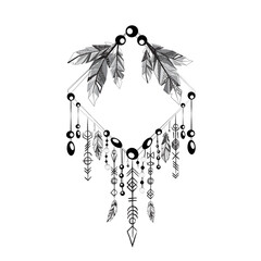 Poster - Feathers boho lines square frame