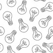 © Nikolai Titov - Hand drawn seamless pattern with randomly placed light bulbs on a white background.