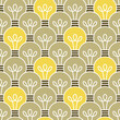 Seamless pattern with alternating light bulbs, some of them are glowing yellow.
