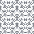 Seamless pattern with densely placed light bulbs drawn with a black line.