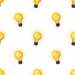 Wall Mural - colored seamless pattern with slightly slanted stylish light bulbs and white background.