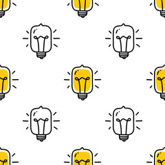 Wall Mural - seamless pattern with hand drawn alternating light bulbs of an unusual shape.