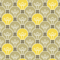 Wall Mural - seamless pattern with alternating light bulbs, some of them are glowing yellow.