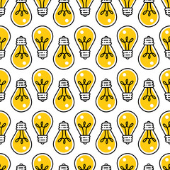 Wall Mural - seamless pattern with densely spaced hand drawn yellow light bulbs.