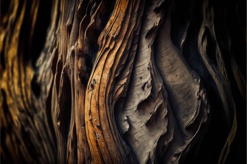 Wall Mural -  a close up of a tree trunk with a brown and yellow color scheme and a black background with a white border. Generative AI