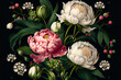 peonies and lilies floral pattern in a vintage print style ideal for backgrounds