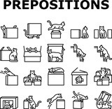 Vetor de preposition english language icons set vector. position