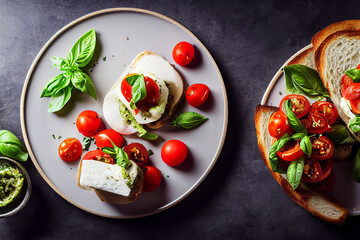 Italian caprese salad with fresh mozzarella, tomatoes and basil, generative AI